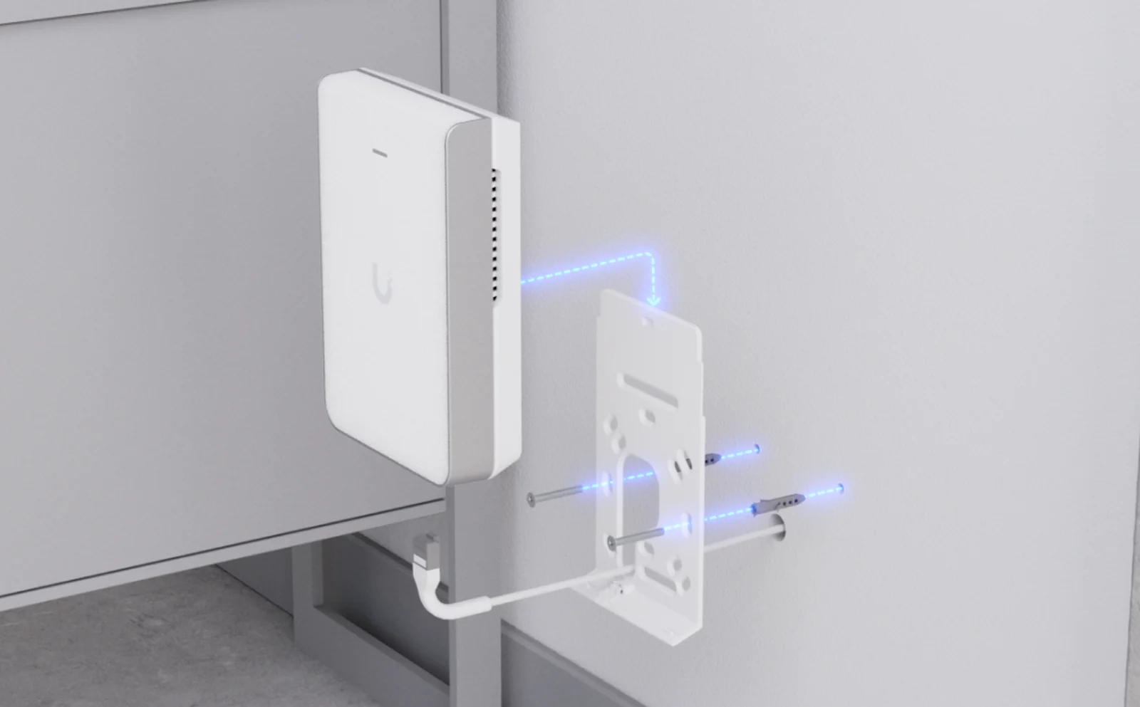 Ubiquiti diagram showing a U7 Pro Wall access point mounting onto its wall bracket.